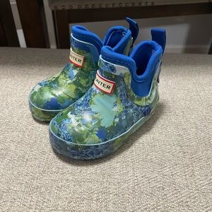 Hunter Blue and Green Rain Boots